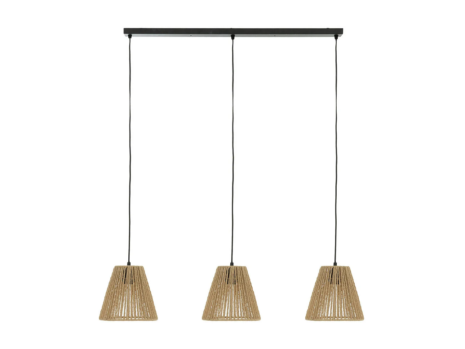 Luminaire Suspension 3 Lampes en métal et corde Beige L 65 cm