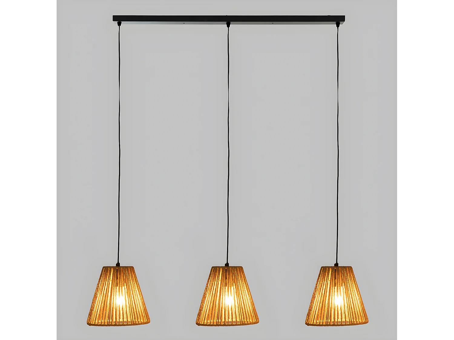 Luminaire Suspension 3 Lampes en métal et corde Beige L 65 cm