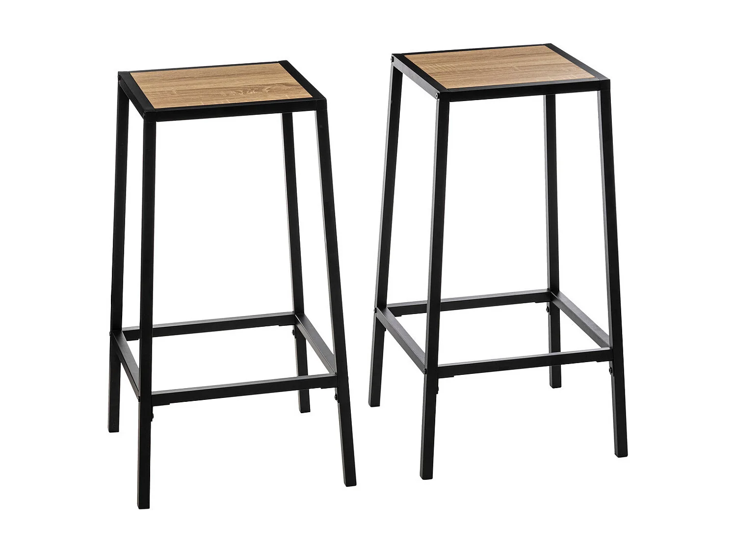 Lot de 2 Tabourets de Bar en métal Noir et assise en Bois