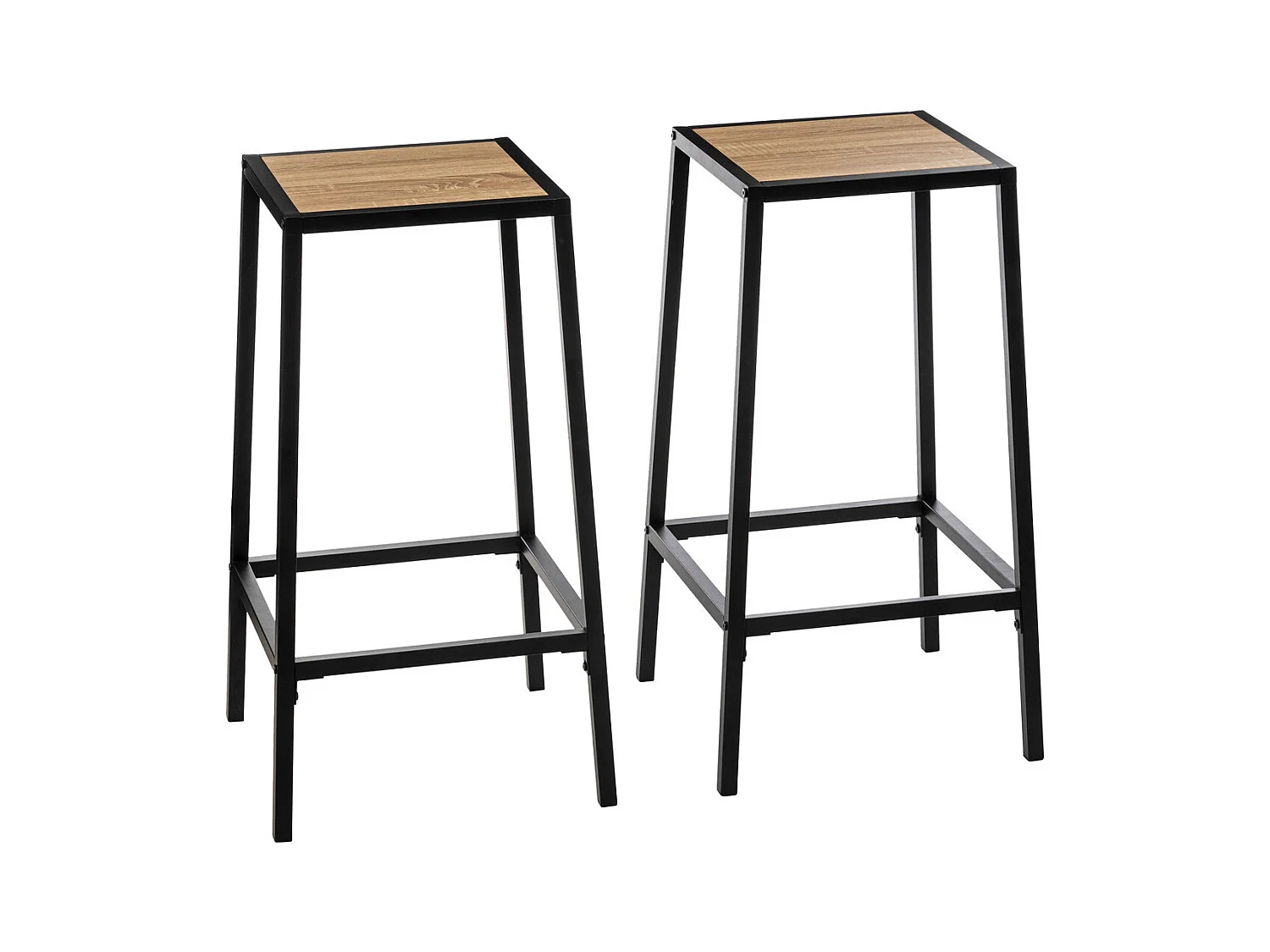 Lot de 2 Tabourets de Bar en métal Noir et assise en Bois