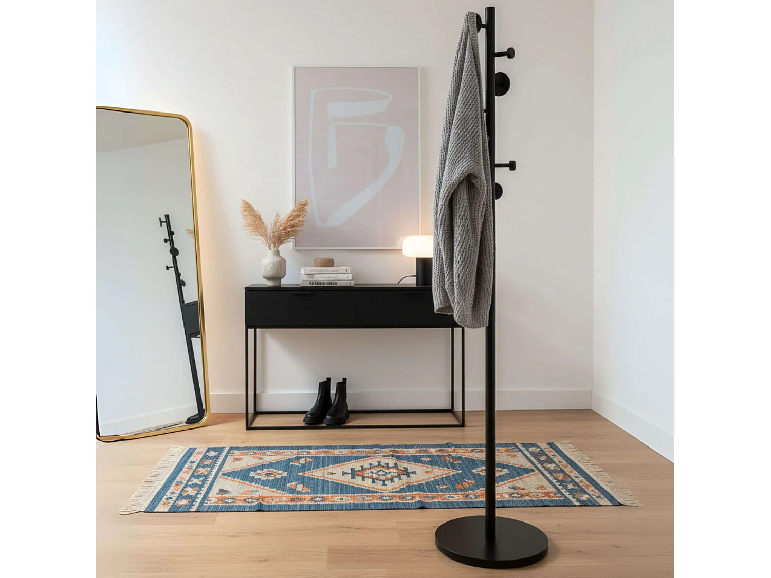 Porte-manteaux 8 Patères en bois Noir H 176 cm