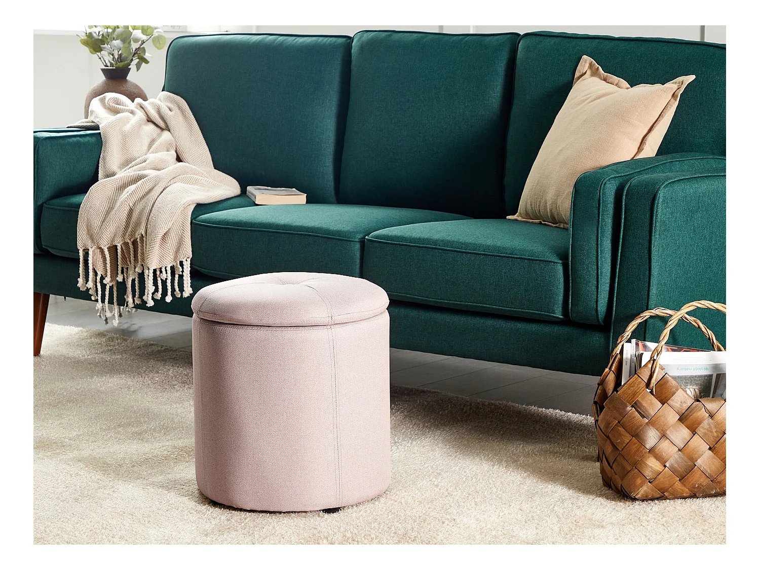 Pouf de rangement MARYLAND Tissu Rose
