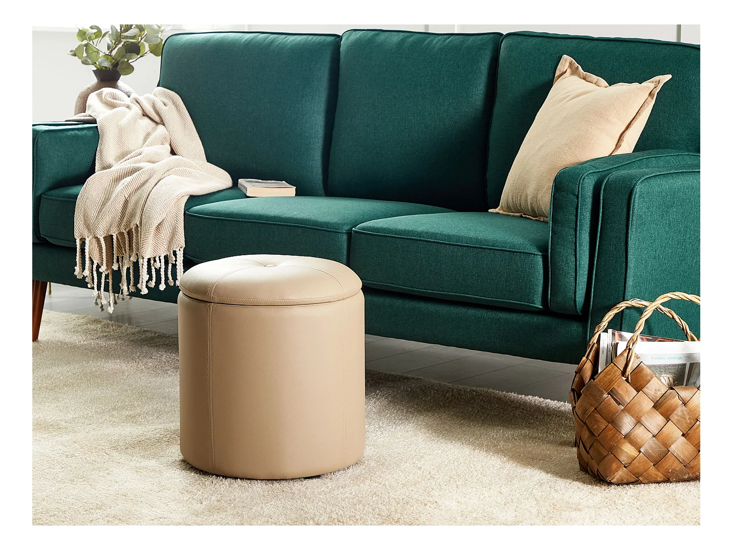 Pouf de rangement MARYLAND Cuir PU Beige