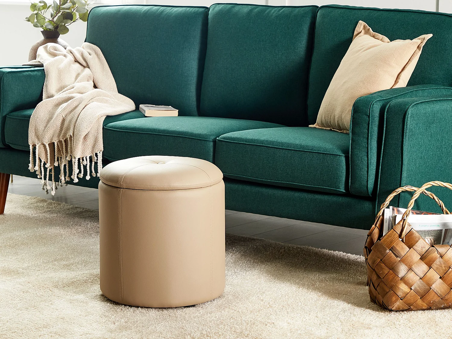 Pouf de rangement MARYLAND Cuir PU Beige