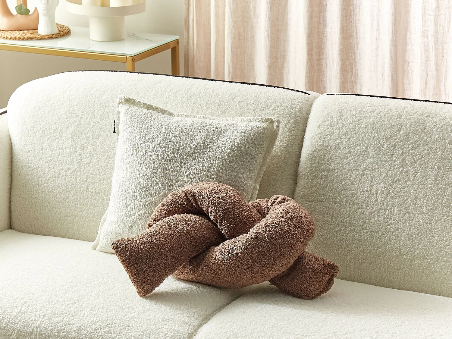 Throw Cushion GLADIOLUS Boucle 172 x 14 cm Brown Solid