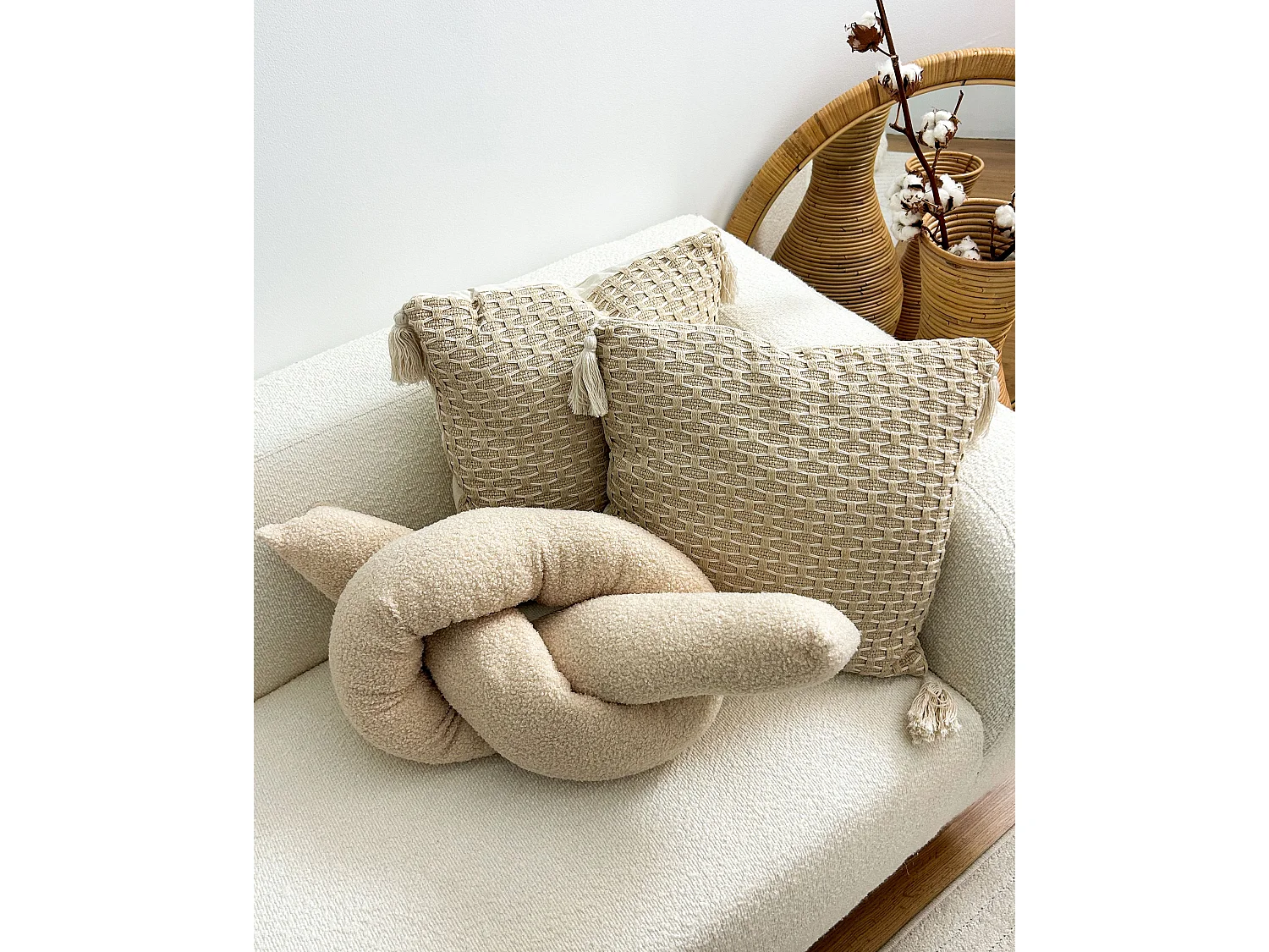 Lot de 2 coussins décoratifs GLADIOLUS Bouclé 172 x 14 cm Beige Unicolore