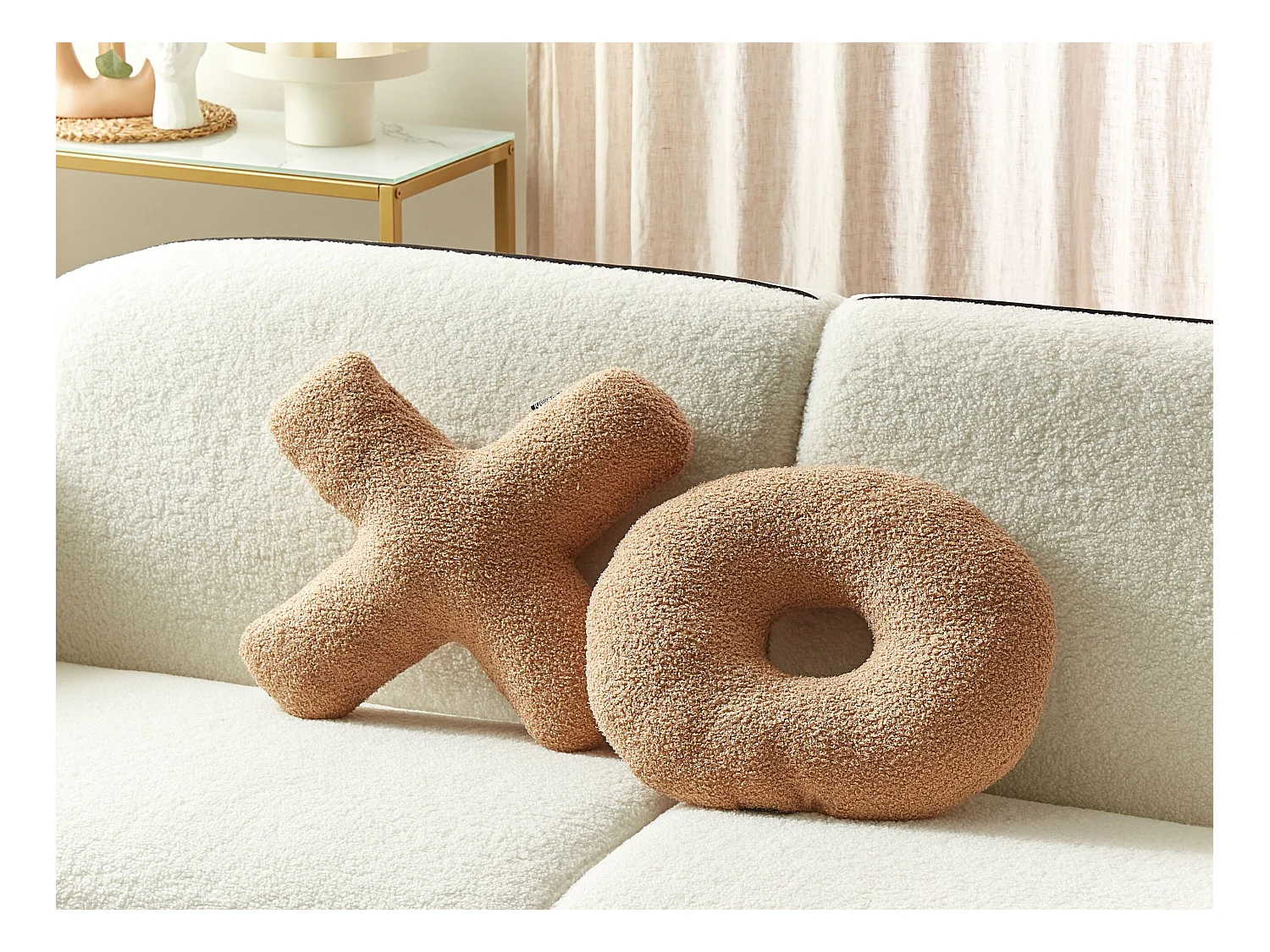 Lot de 2 coussins décoratifs HESPERIS Bouclé Marron clair Unicolore