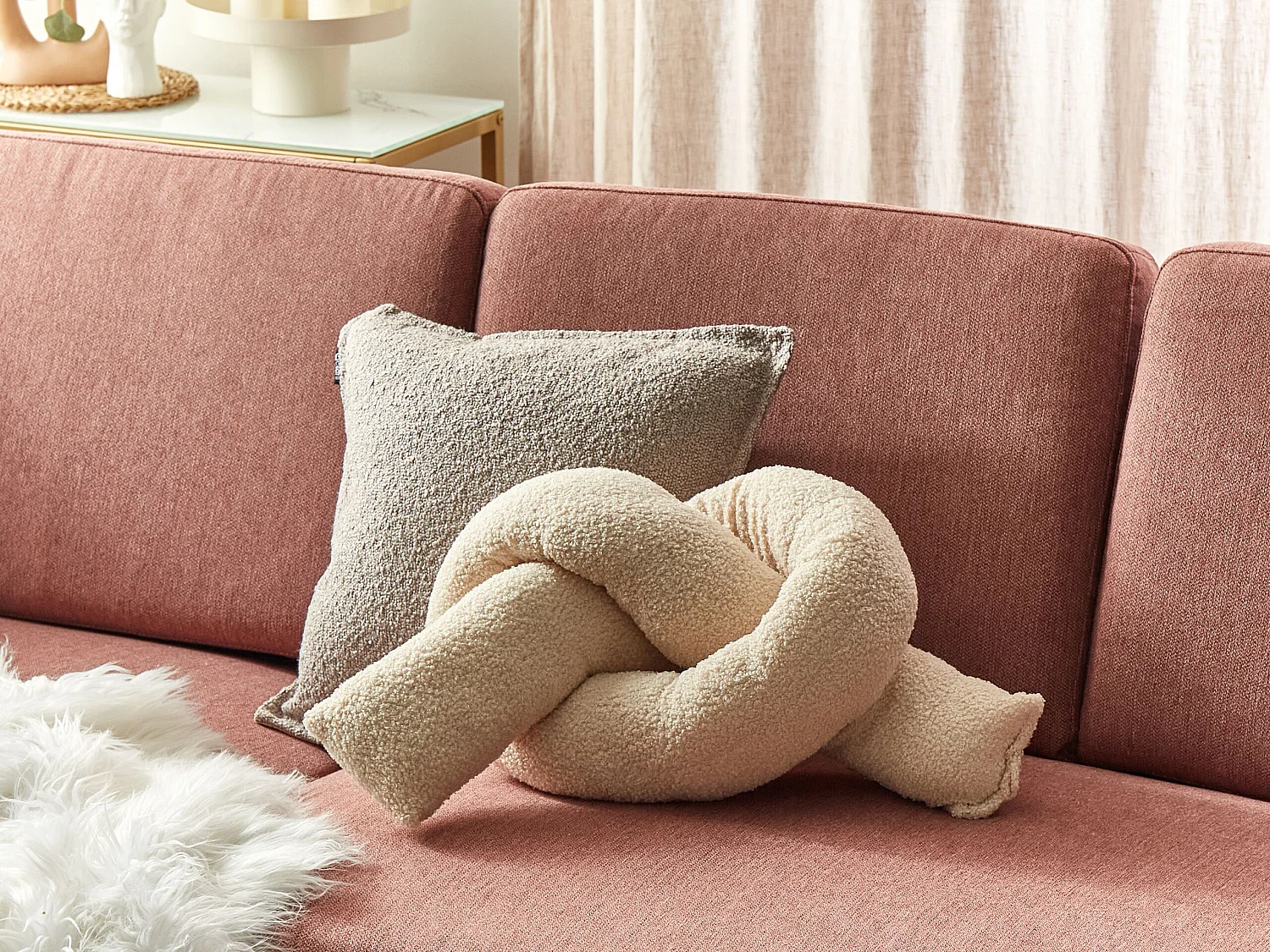 Throw Cushion GLADIOLUS Boucle 172 x 14 cm Beige Solid