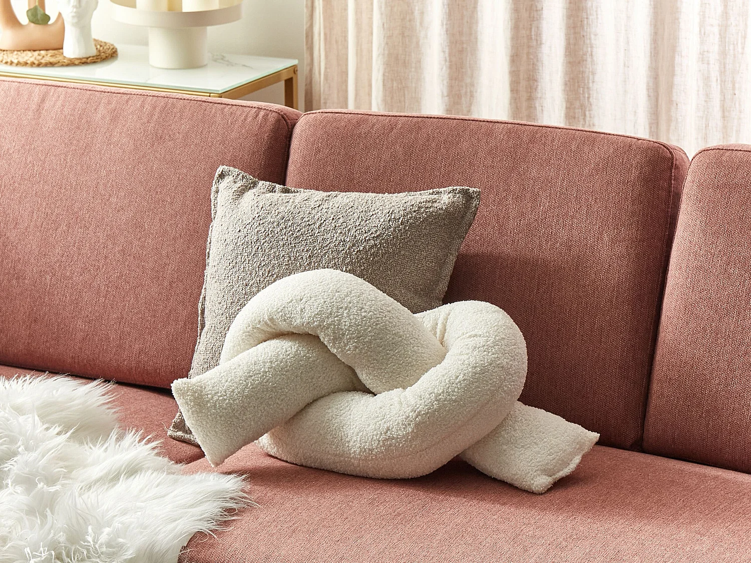 Throw Cushion GLADIOLUS Boucle 172 x 14 cm Off-White Solid