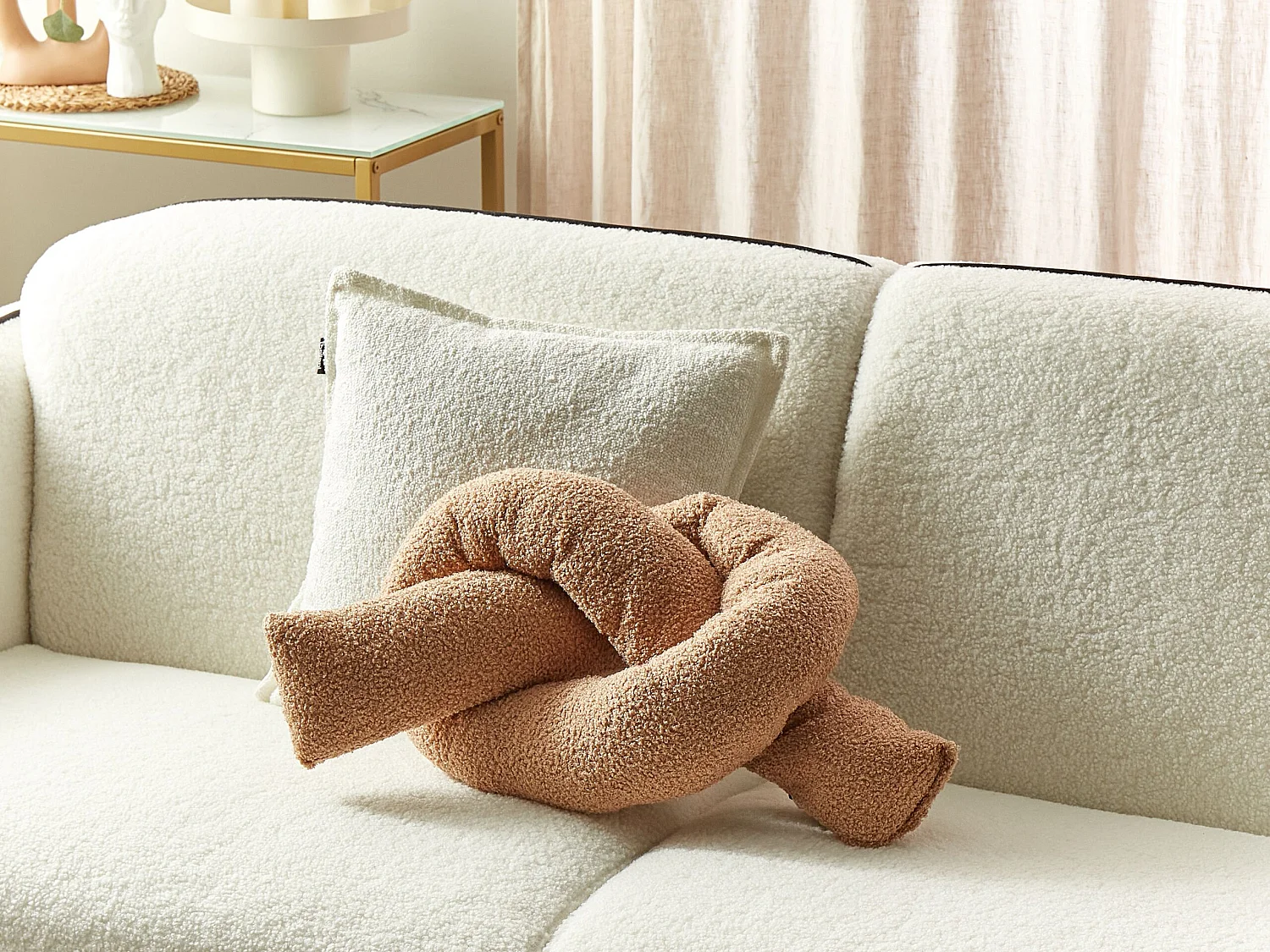 Throw Cushion GLADIOLUS Boucle 172 x 14 cm Light Brown Solid