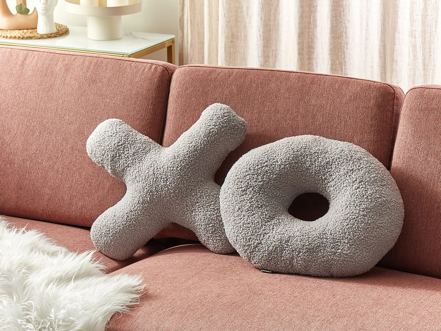 Dekokissen 2er Set HESPERIS Bouclé Hellgrau Ohne Muster