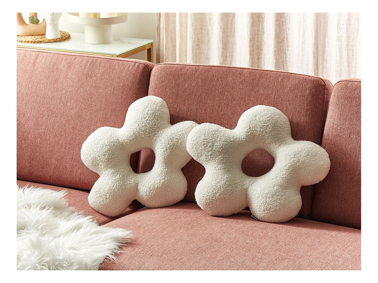 Set van 2 decoratieve kussens CAMPONULA Bouclé 40 x 40 cm Gebroken wit Effen