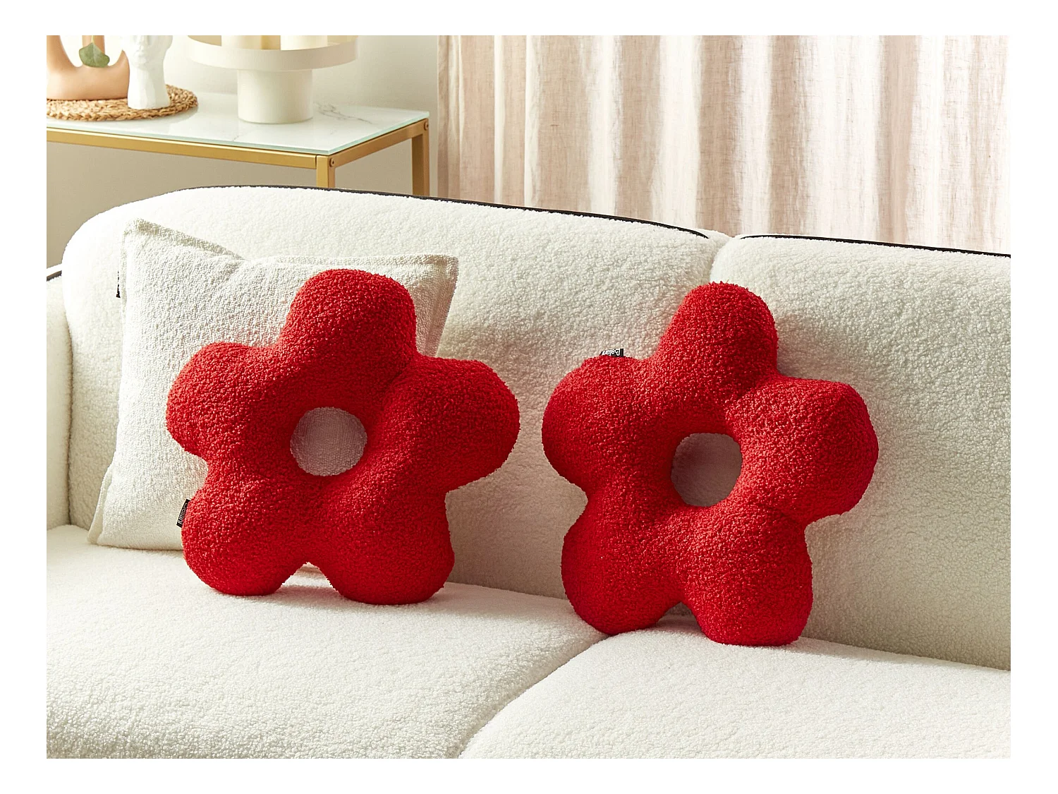 Set van 2 decoratieve kussens CAMPONULA Bouclé 40 x 40 cm Rood Effen