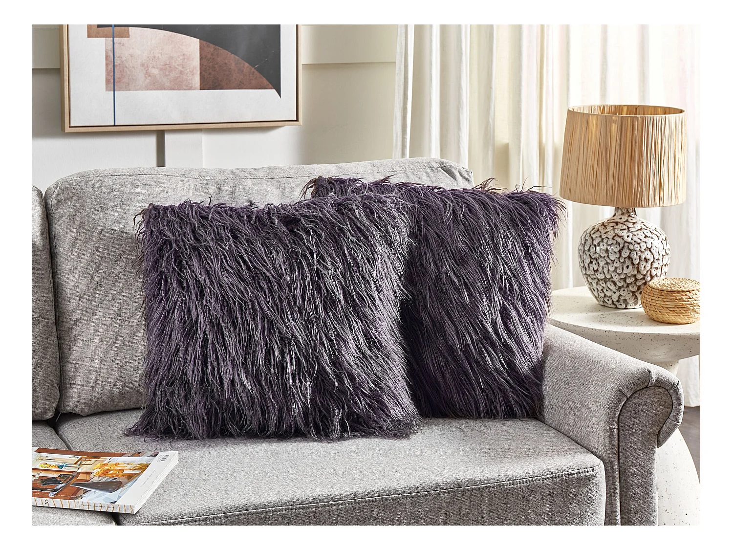 Lot de 2 coussins décoratifs COROKIA Fourrure synthétique 45 x 45 cm Gris foncé Unicolore