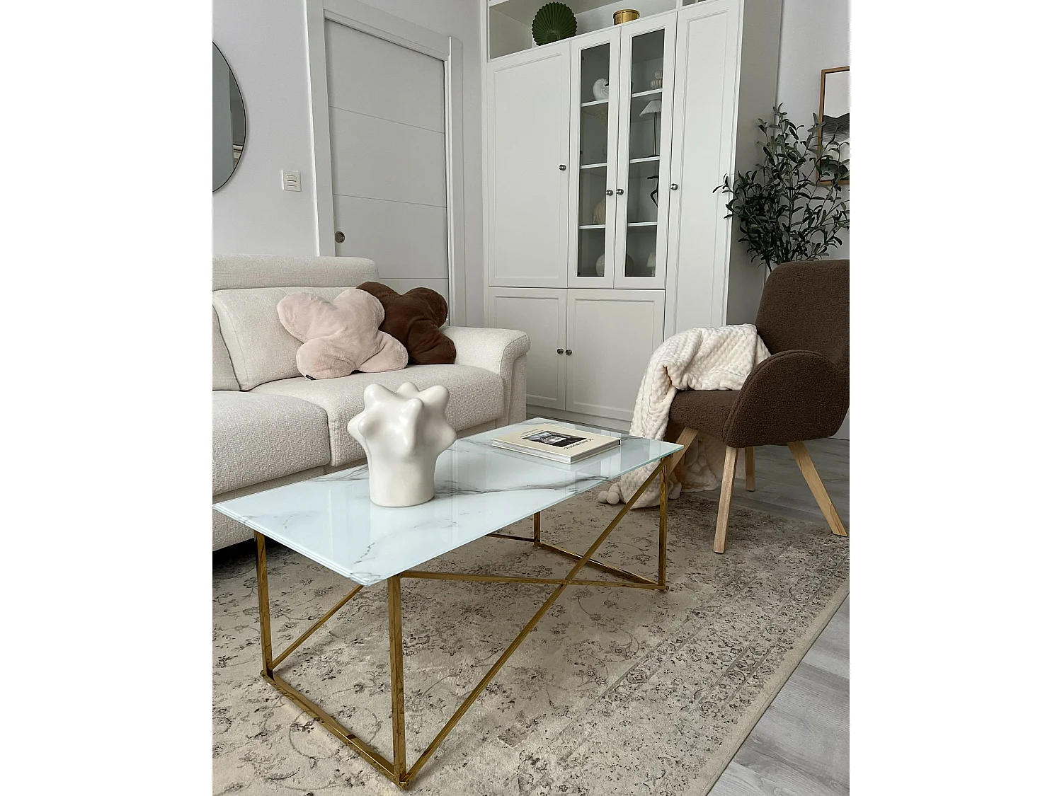 Conjunto de 2 cojines decorativos ACHILLEA Pelo sintético 54 x 54 cm Beige Liso