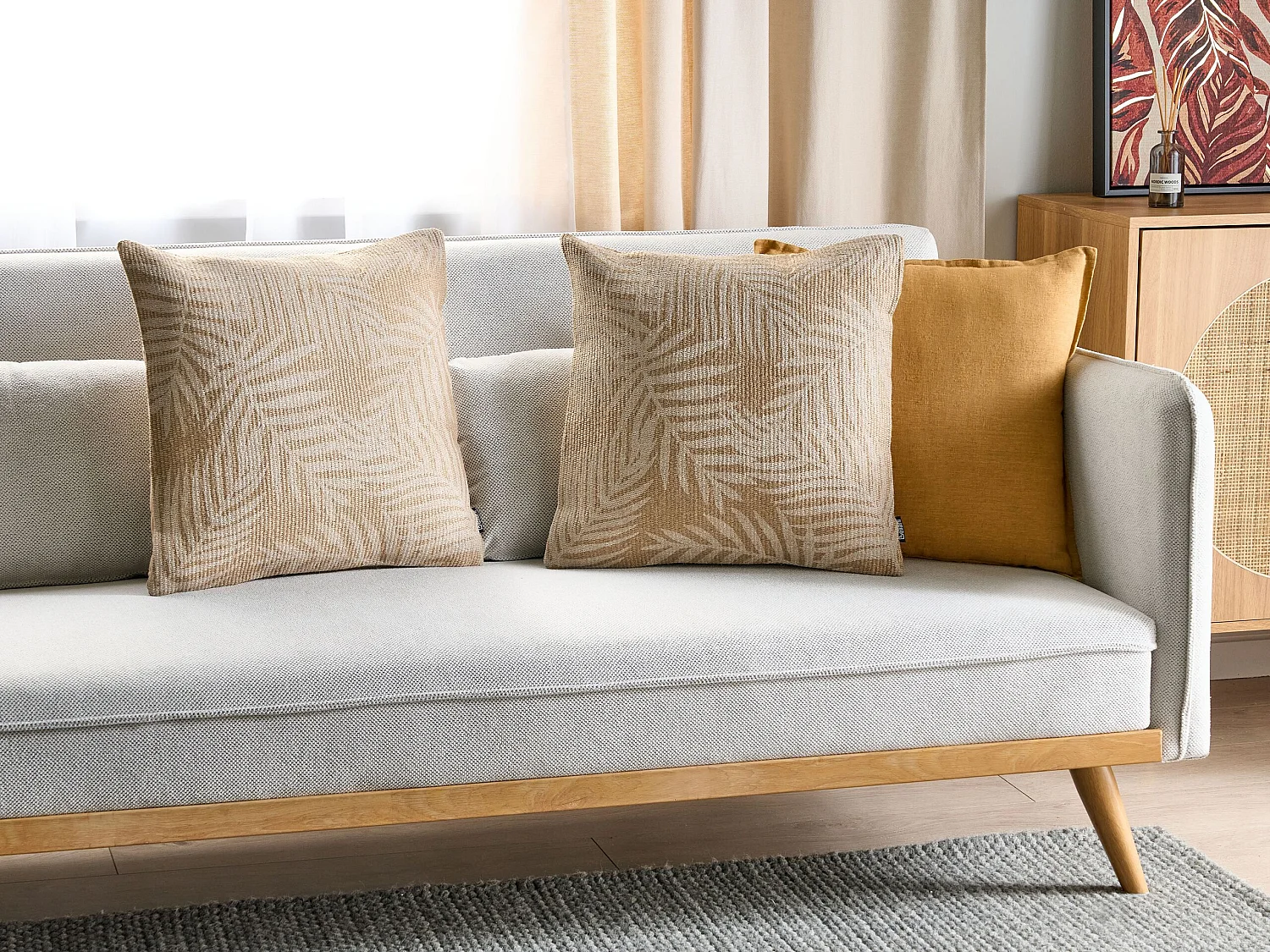 Zestaw 2 poduszek dekoracyjnych RUBUS Juta 45 x 45 cm Beżowy Wzór roślinny