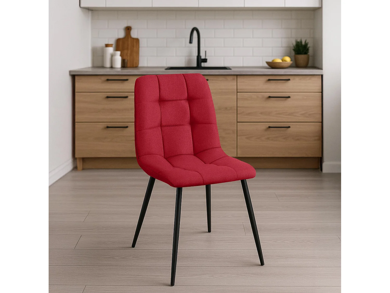Eetkamerstoelen - Stof & zwart - rood - Antibes