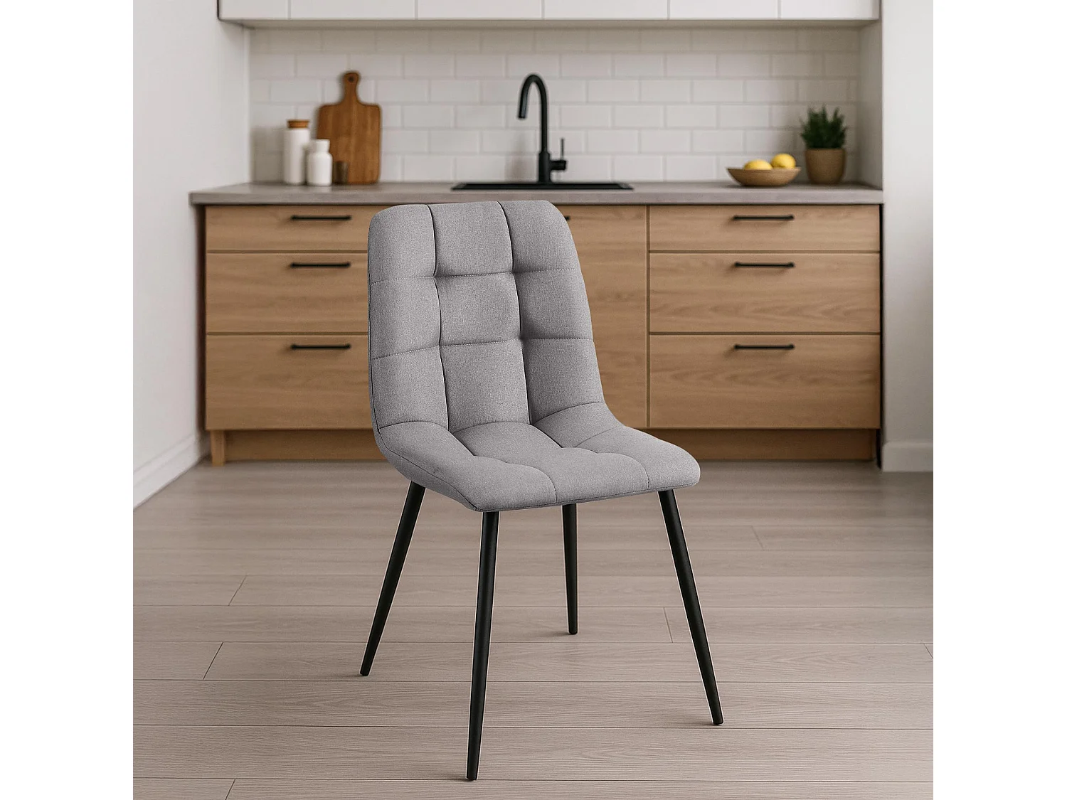 Eetkamerstoelen - Stof & zwart - licht grijs - Antibes