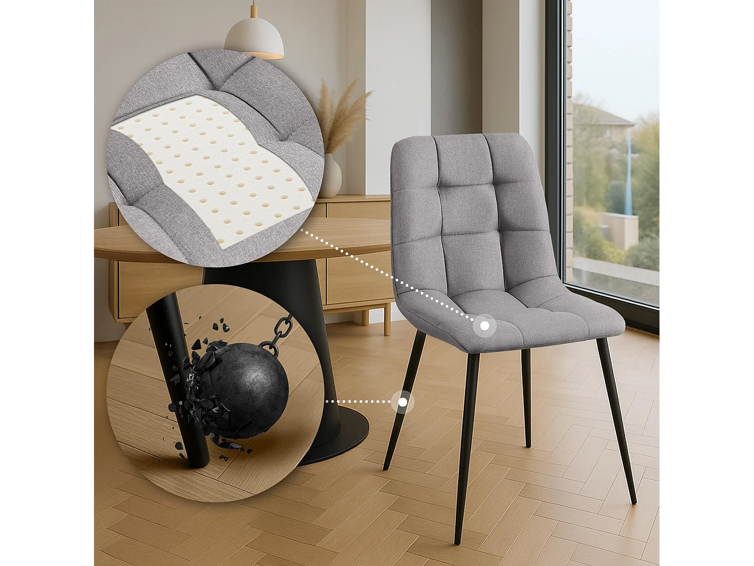 Eetkamerstoelen - Stof & zwart - licht grijs - Antibes