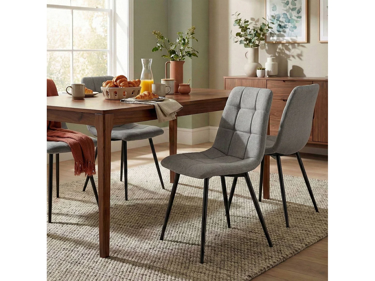 chaise salle à manger - Tissu & Noir - Gris clair - Antibes