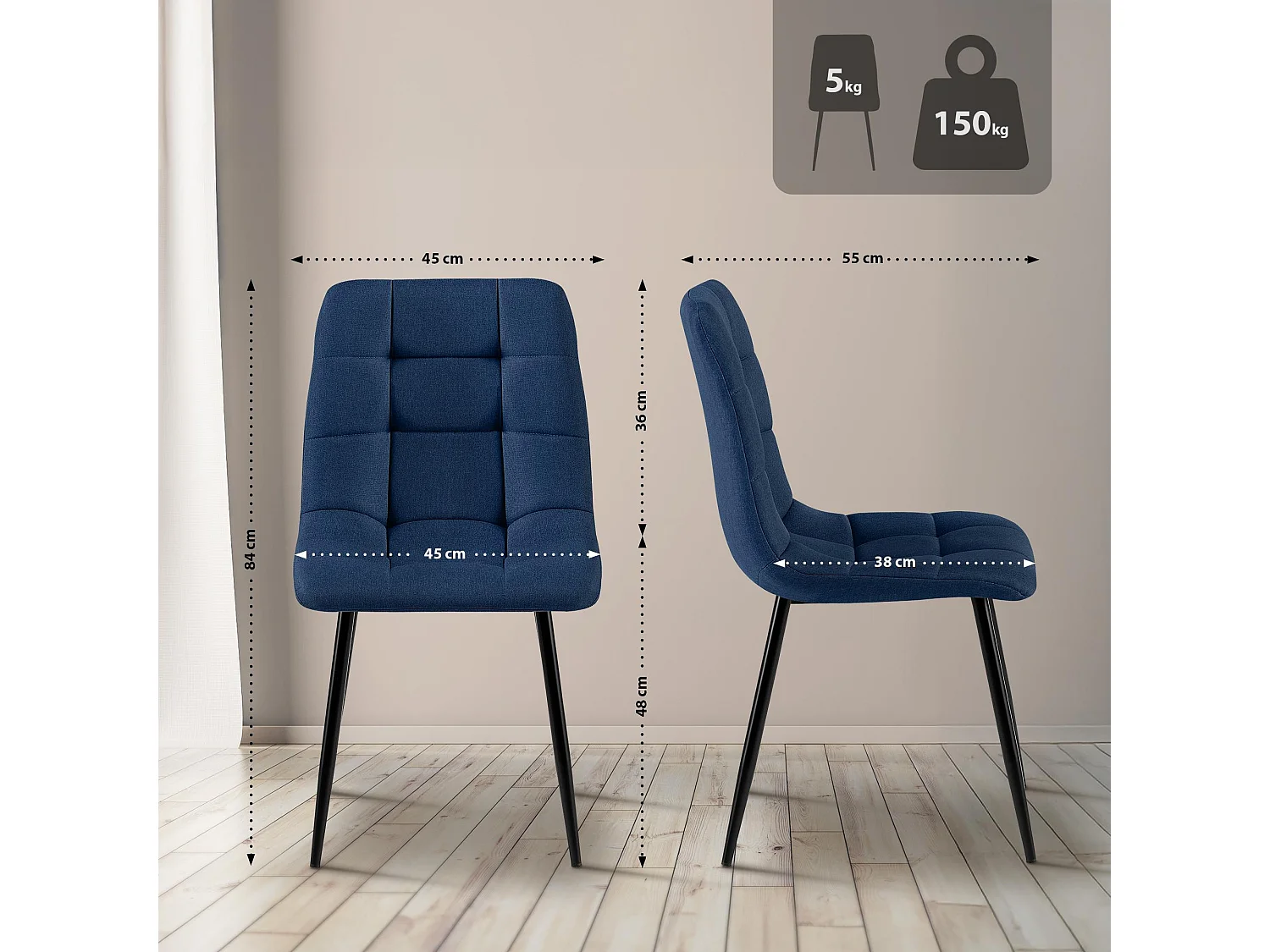 Eetkamerstoelen - Stof & zwart - blauw - Antibes