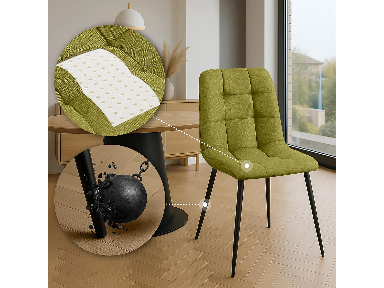 Eetkamerstoelen - Stof & zwart - groen - Antibes