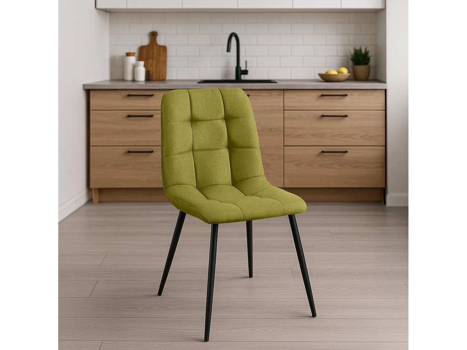 chaise salle à manger - Tissu & Noir - Vert - Antibes