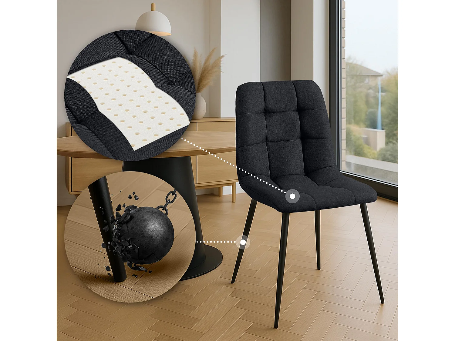 Eetkamerstoelen - Stof & zwart - zwart - Antibes