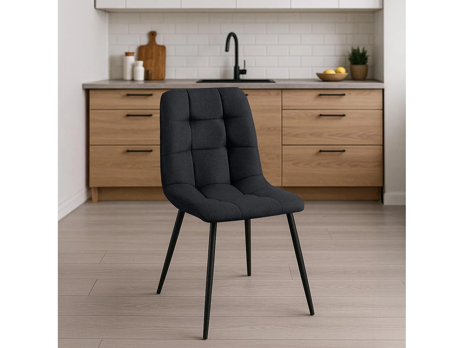 chaise salle à manger - Tissu & Noir - Noir - Antibes