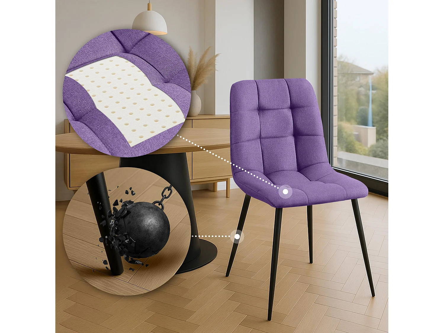 chaise salle à manger - Tissu & Noir - Violet - Antibes