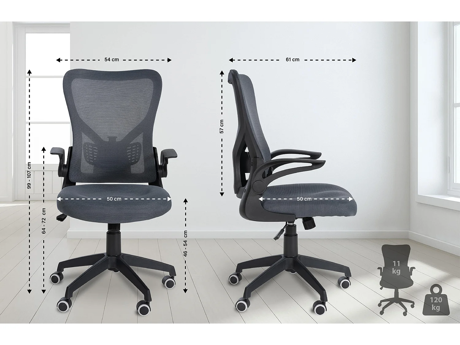 Chaise de bureau - Tissu & Plastique - Gris - Hudson