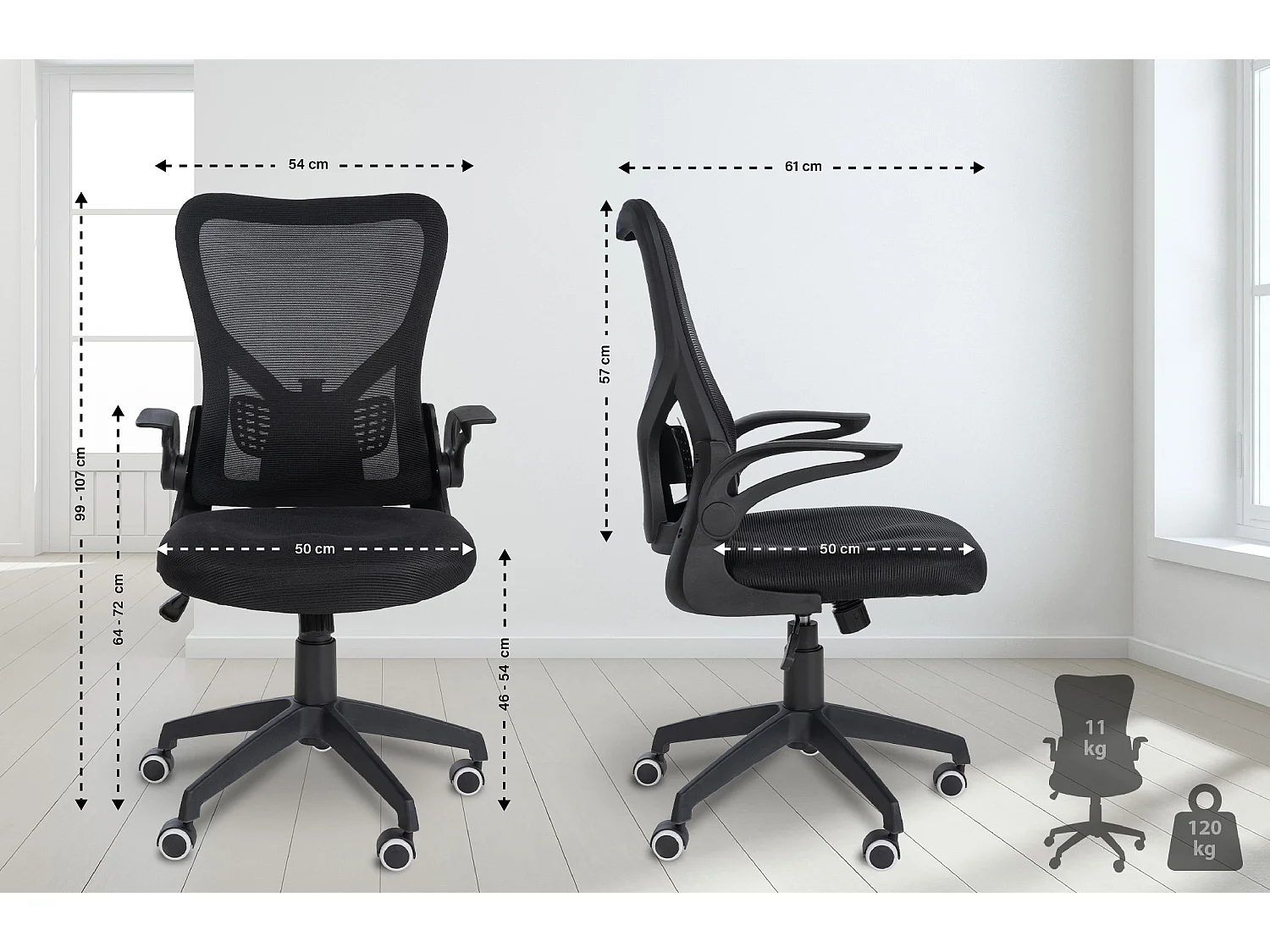 Bürostuhl - Stoff & Kunststoff - schwarz - Hudson