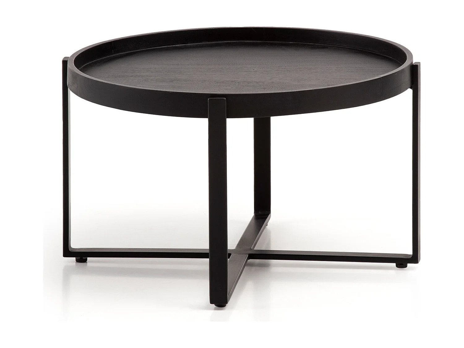 Table Basse Ronde Bois Massif Métal 60x60x35 cm Table Salon Moderne