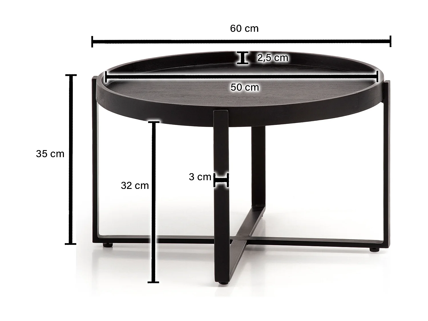 Table Basse Ronde Bois Massif Métal 60x60x35 cm Table Salon Moderne