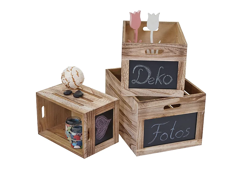 Serie vintage set 3x cassette decorative con lavagne legno MCW-E11 legno chiaro