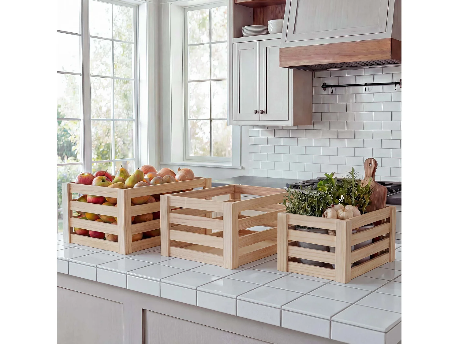 Caisse en bois MCW-C56 (set de 3),  couleur naturelle, shabby