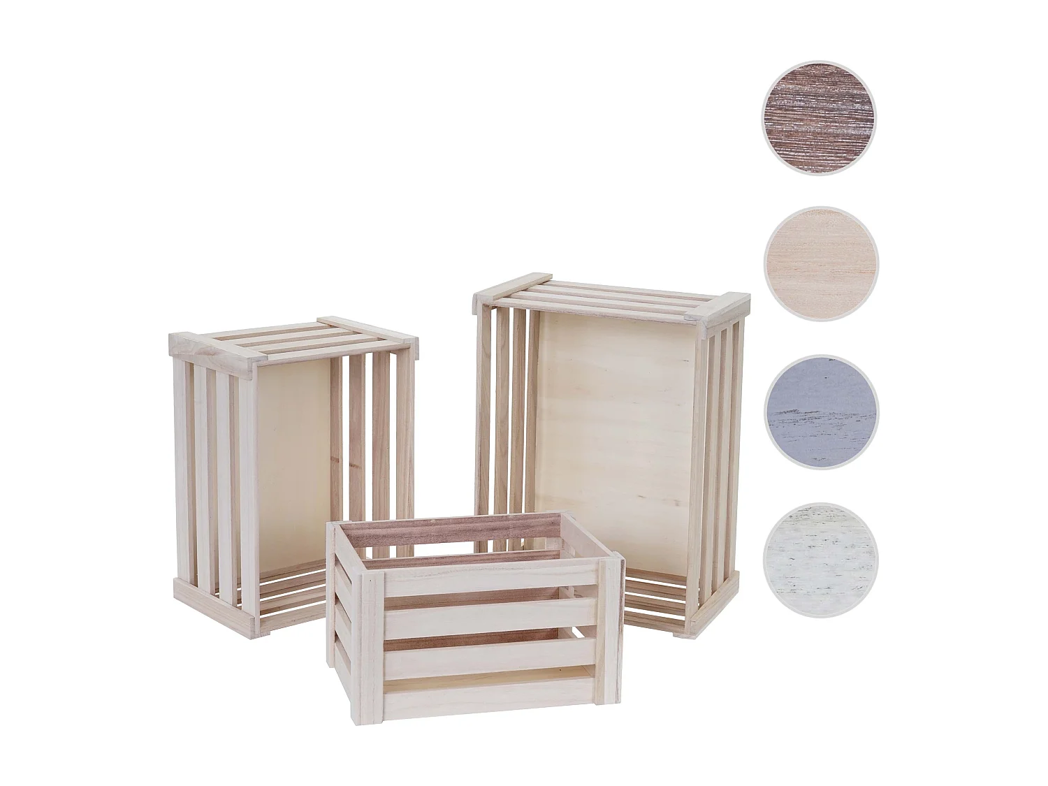 Caisse en bois MCW-C56 (set de 3),  couleur naturelle, shabby