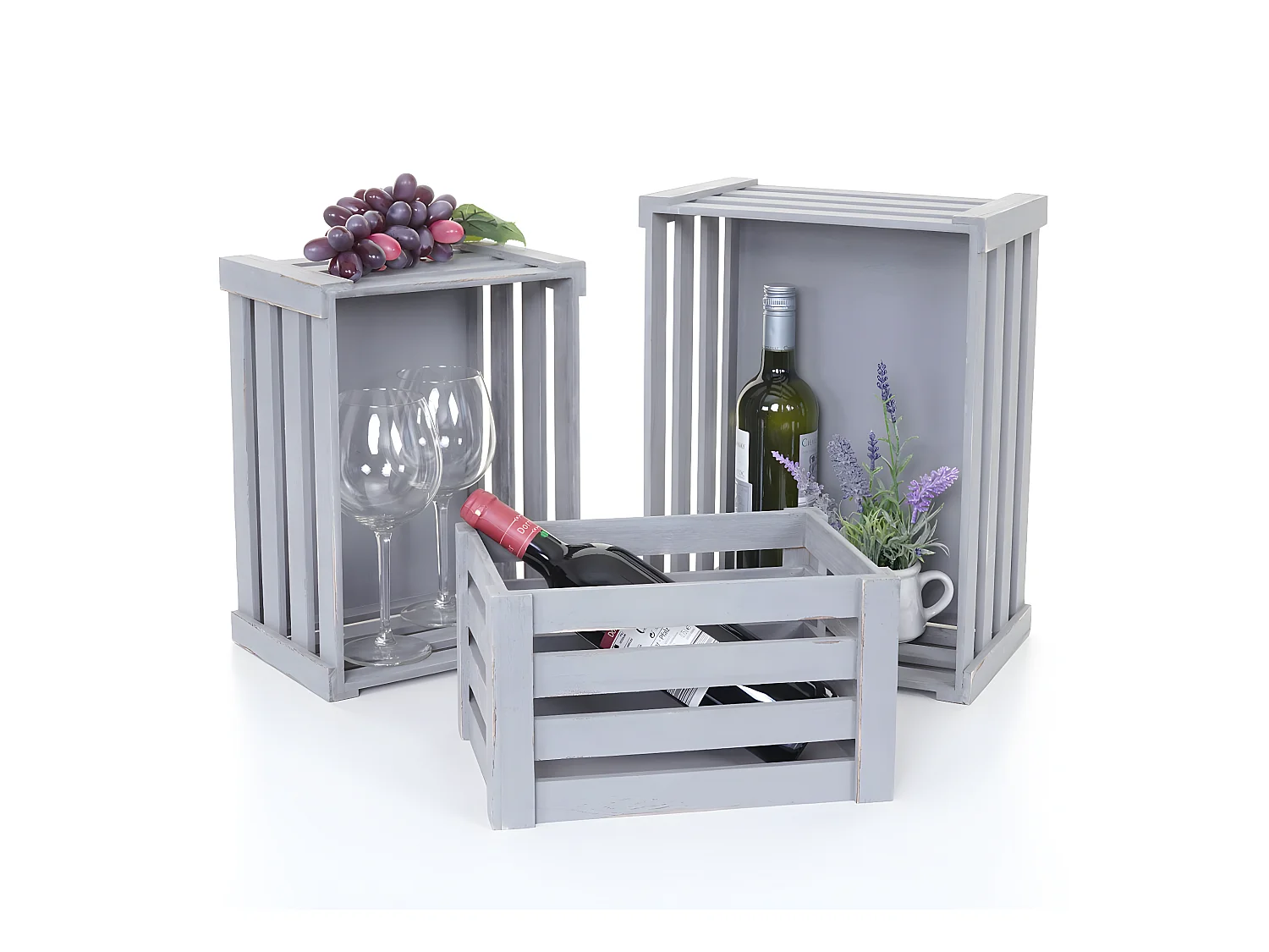Caisse en bois MCW-C56 (set de 3),  gris shabby