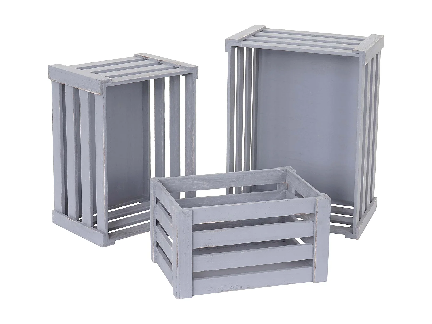 Holzkiste MCW-C56 (3er-Set), Grau, shabby