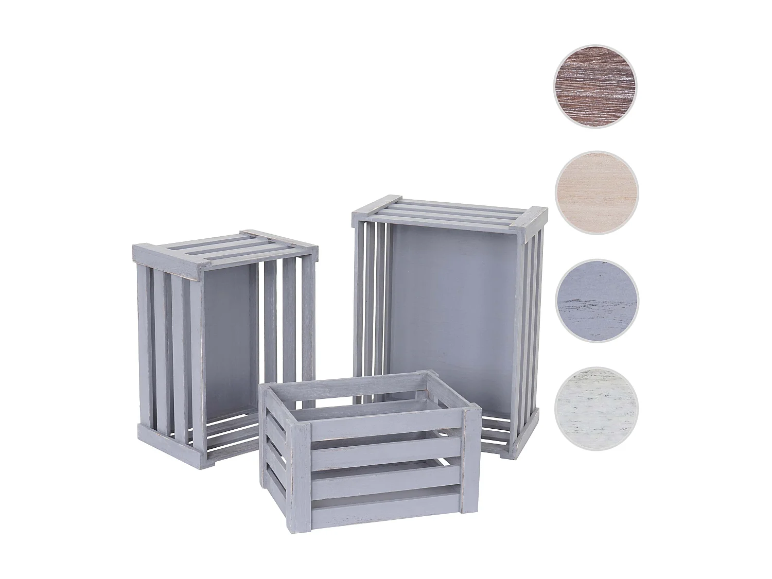 Holzkiste MCW-C56 (3er-Set), Grau, shabby