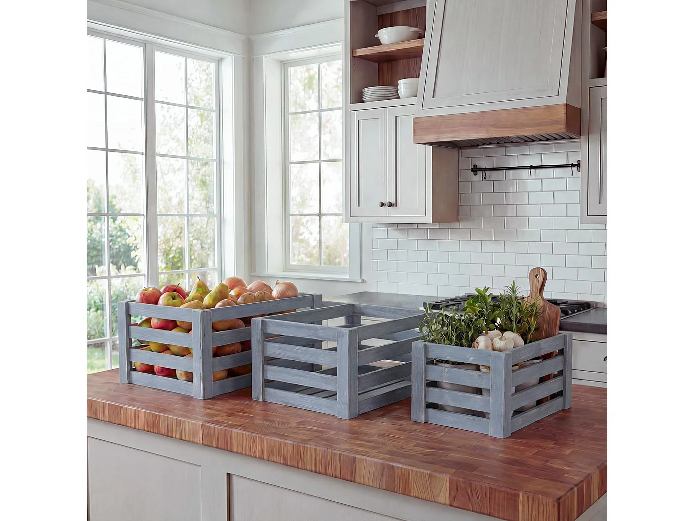 Caisse en bois MCW-C56 (set de 3),  gris shabby