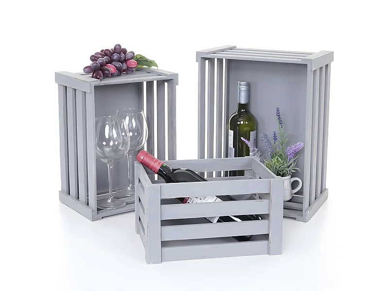 Houten kist MCW-C56 (set van 3),  grijs, shabby