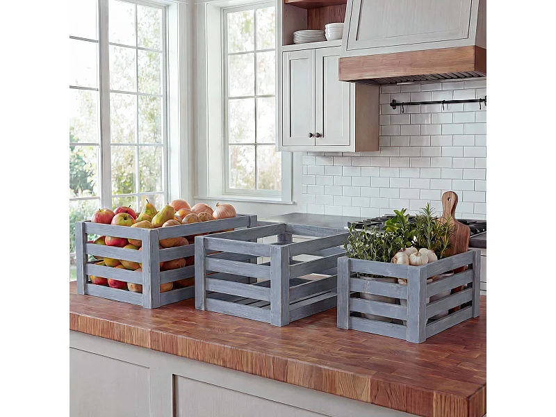 Caisse en bois MCW-C56 (set de 3),  gris shabby