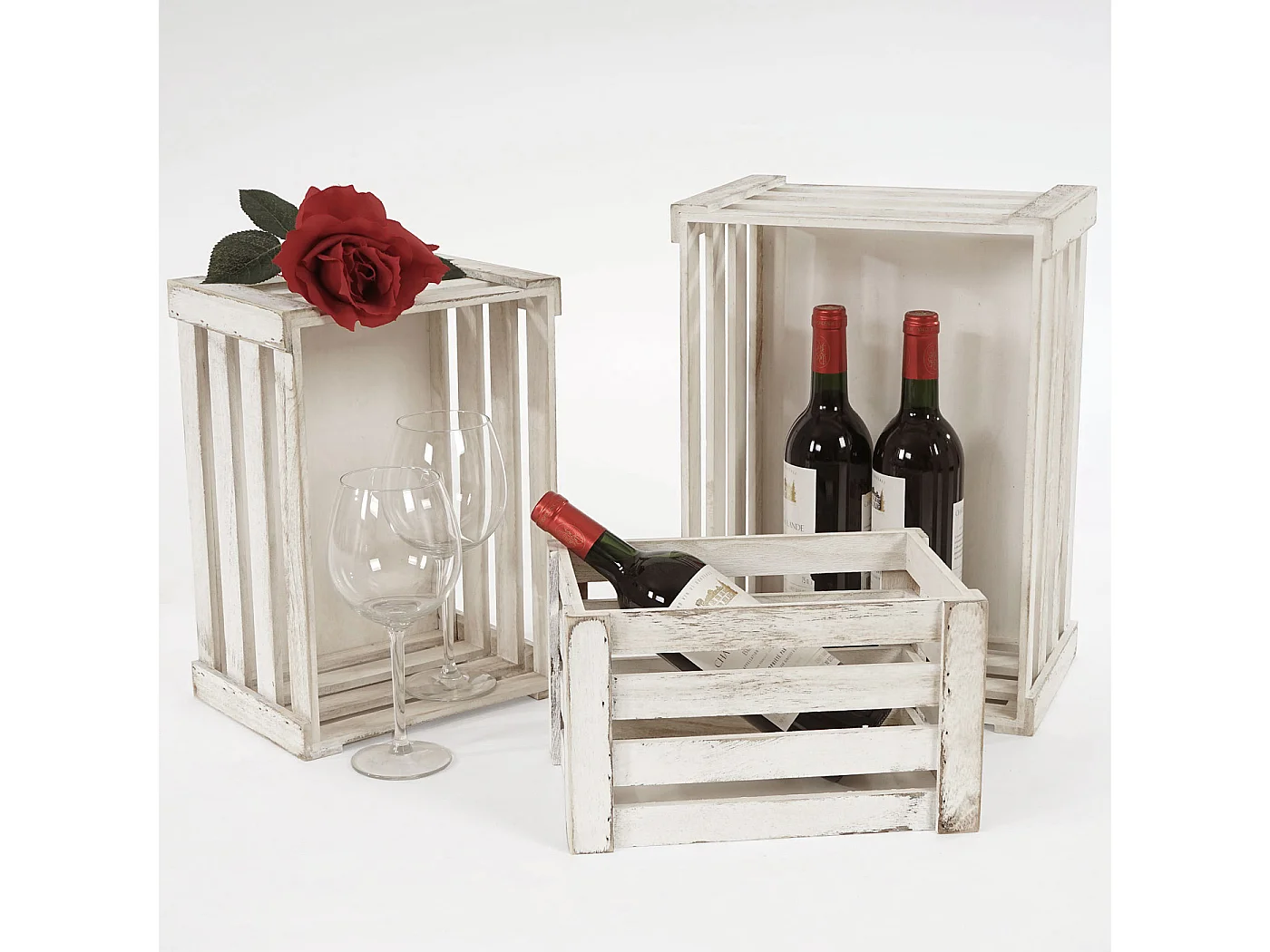 Set 3x casse decorative multiuso cucina shabby vintage MCW-C56 legno paulonia bianco