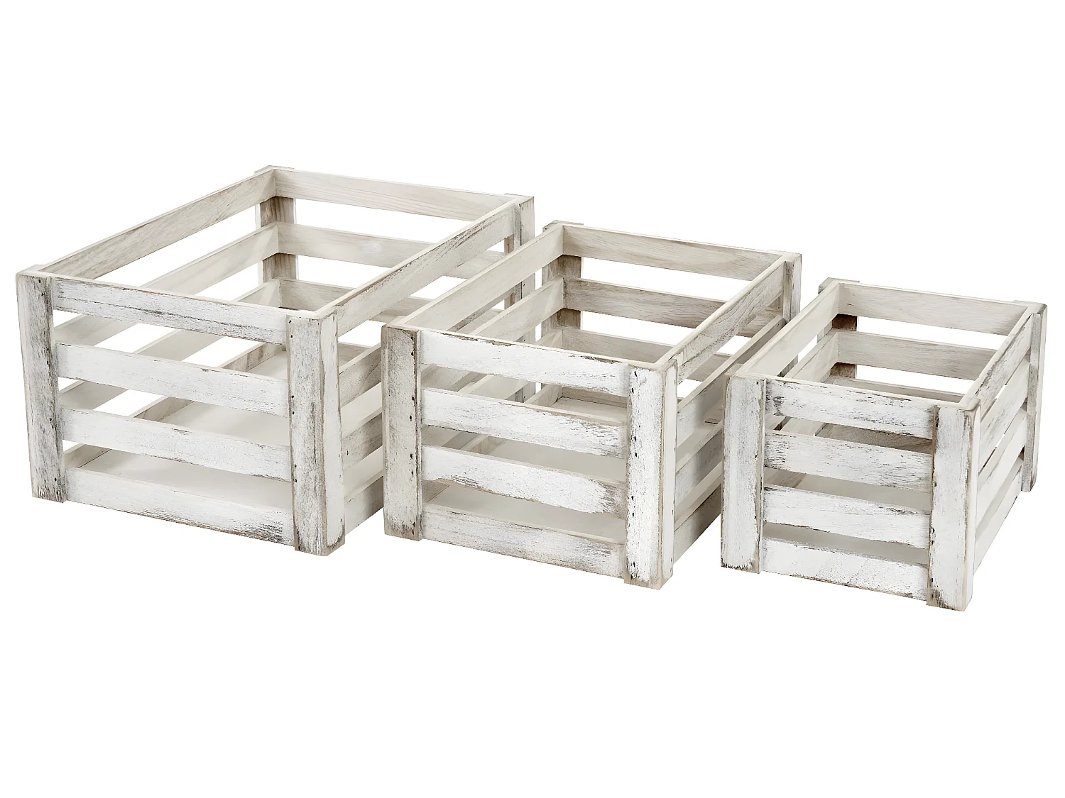 Set 3x casse decorative multiuso cucina shabby vintage MCW-C56 legno paulonia bianco