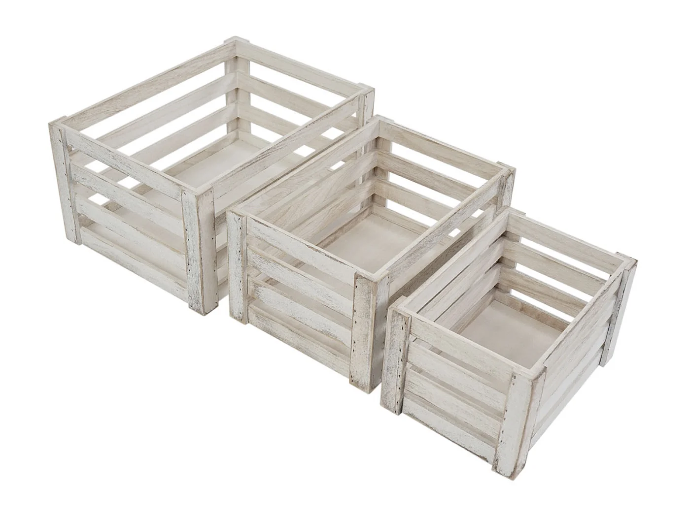 Set 3x casse decorative multiuso cucina shabby vintage MCW-C56 legno paulonia bianco