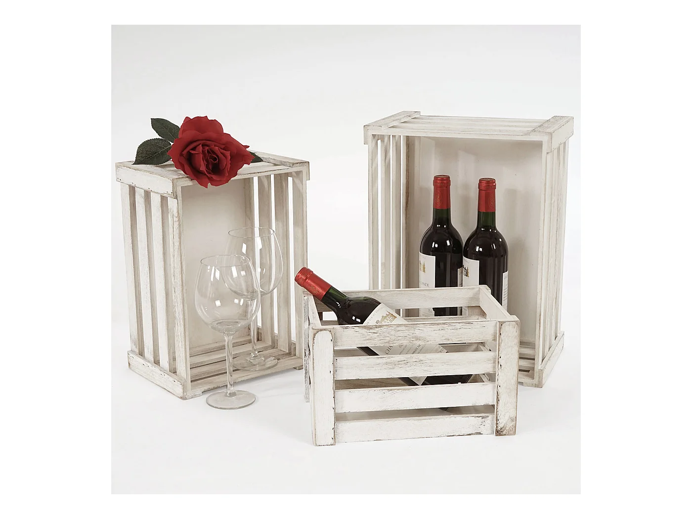 Houten kist MCW-C56 (set van 3),  wit, shabby