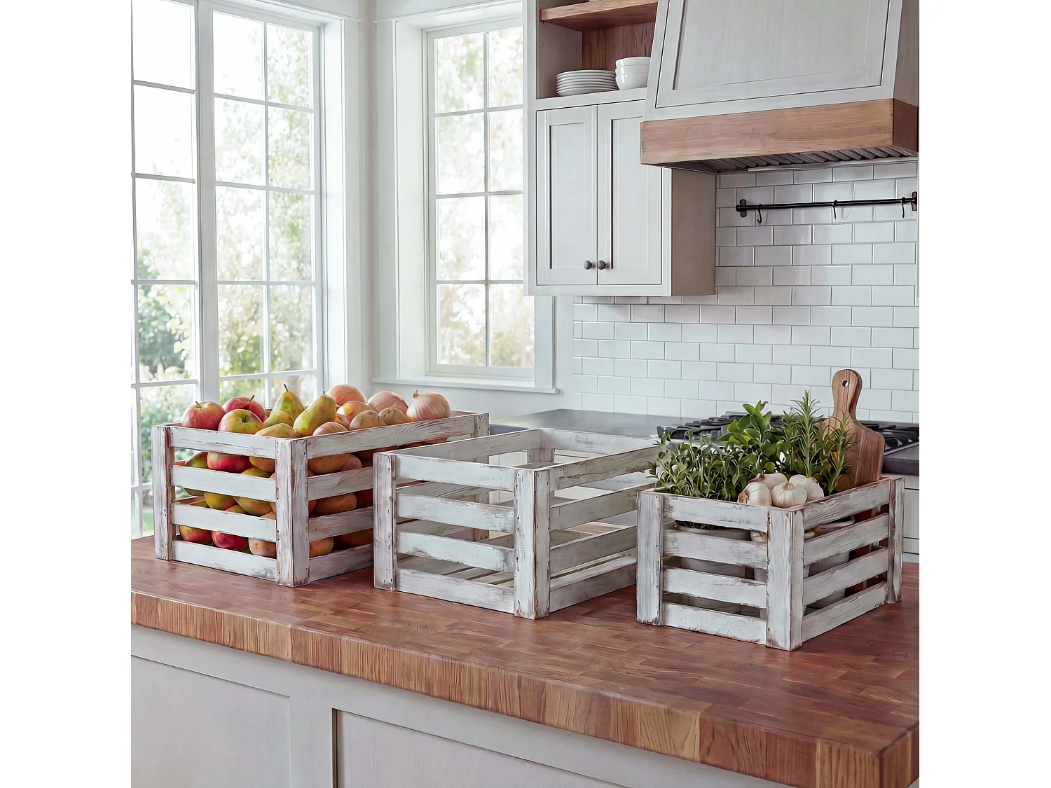 Caisse en bois MCW-C56 (set de 3),  blanc shabby