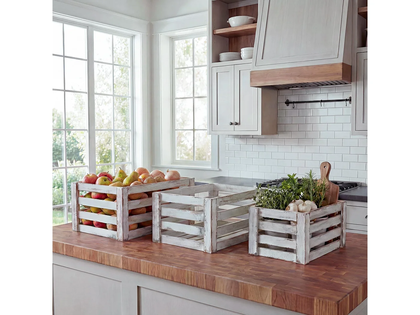 Caisse en bois MCW-C56 (set de 3),  blanc shabby