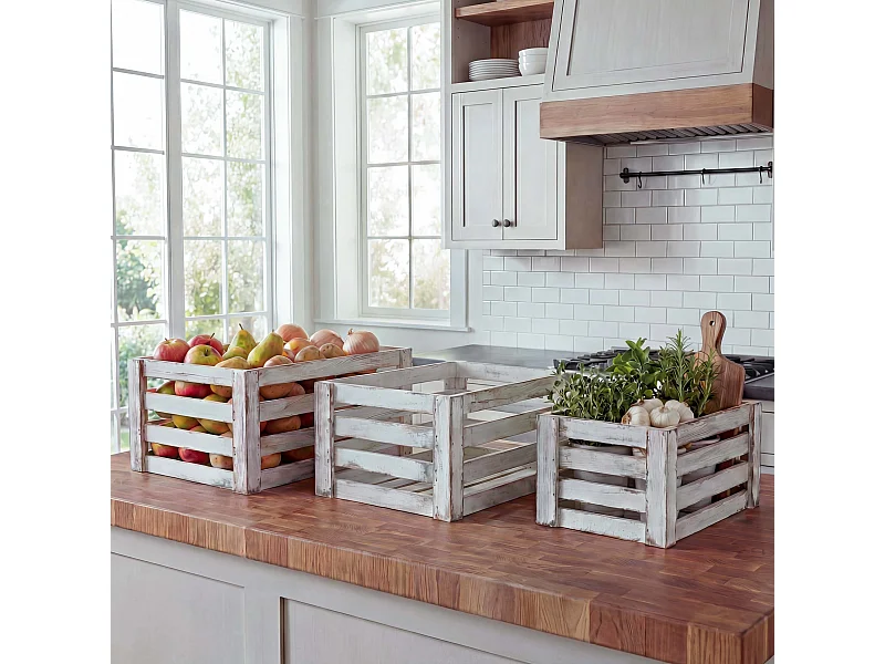 Caisse en bois MCW-C56 (set de 3),  blanc shabby